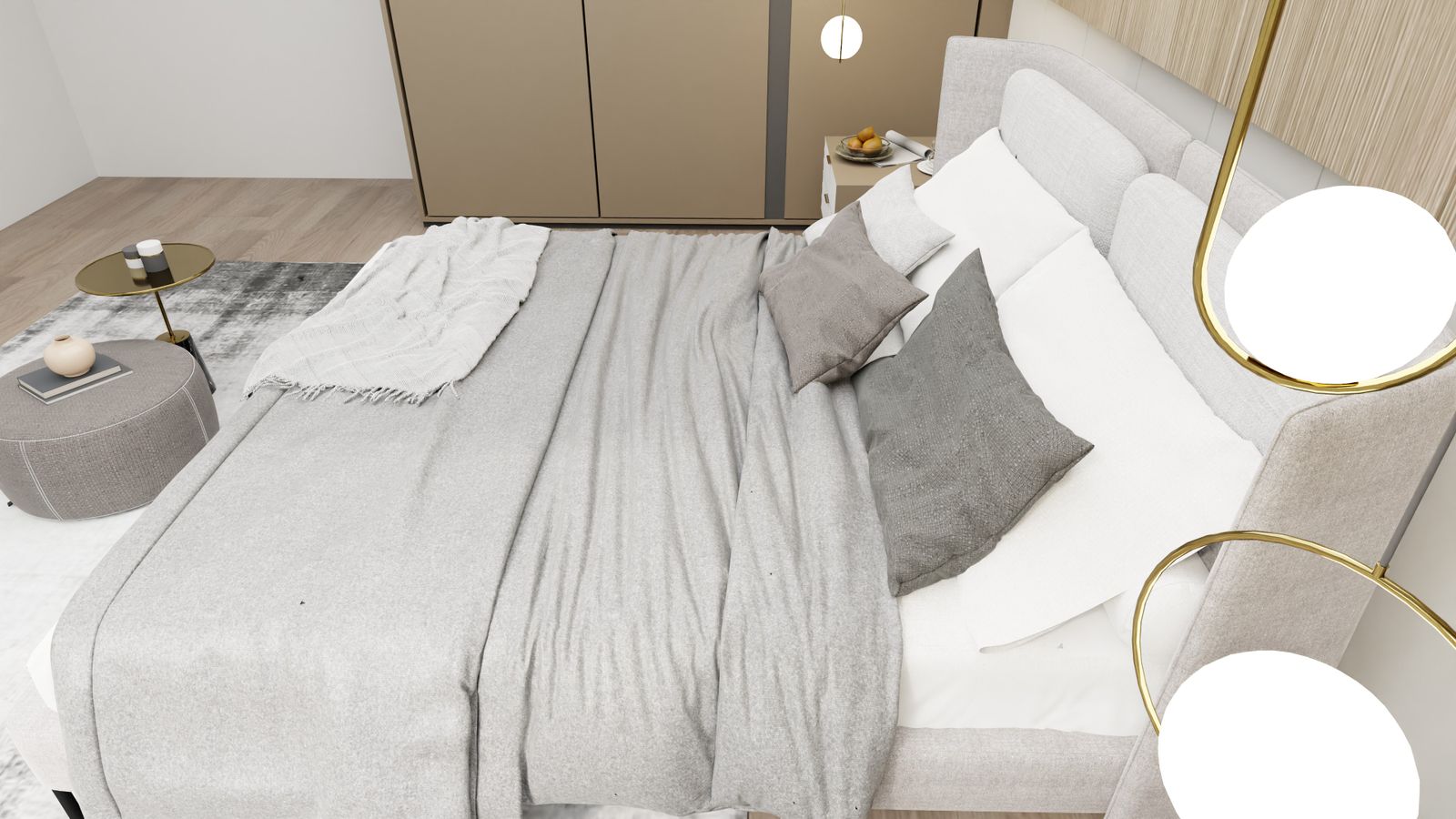 Restful furnished bedroom in neutral tones