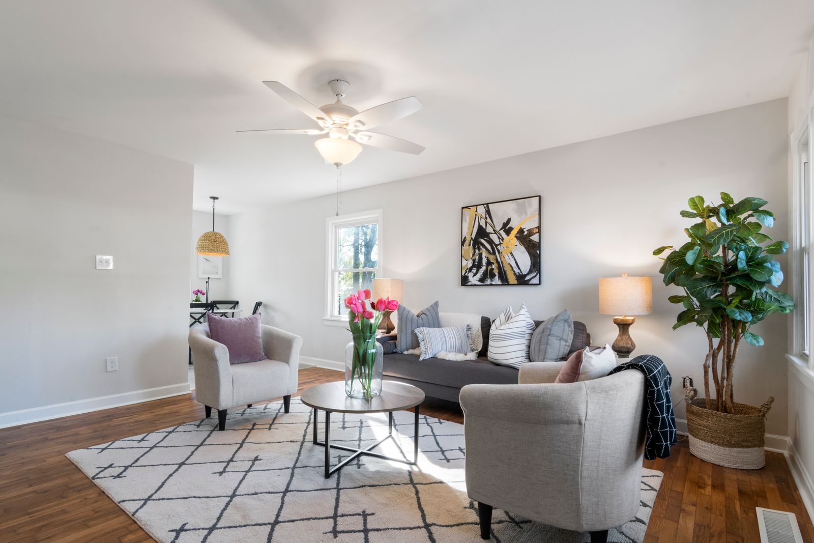 A bright, comfortably furnished living room